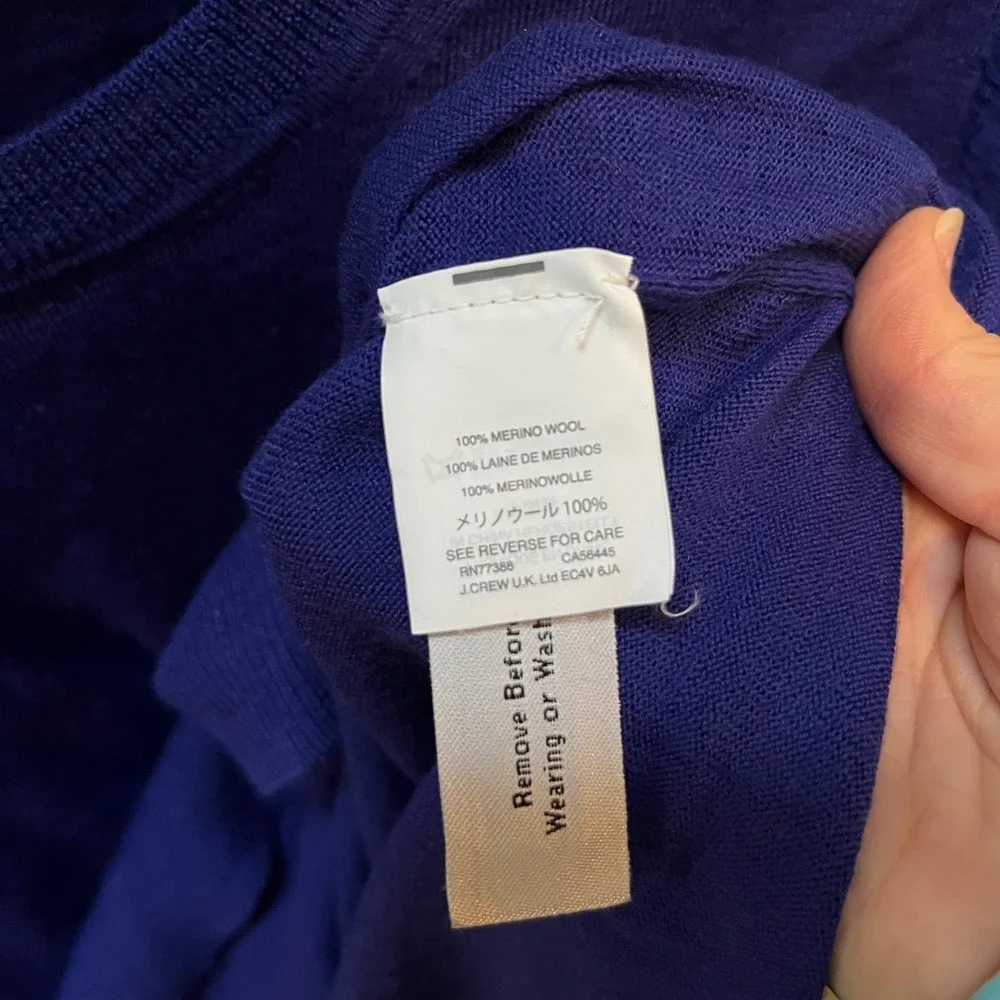 J Crew Royal Blue Merino‎ Wool Crew Neck Sweater Lace Up Sides Women's Size L